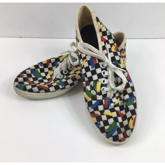 Vintage Shoes - Vintage 1990s Women 6 Checker Black White Sneakers